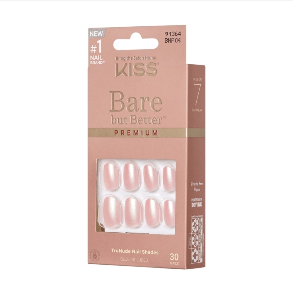Bare But Better By Kiss Glue On Nails In Mocha•30 Nails•Up To 14 Days Of Wear!